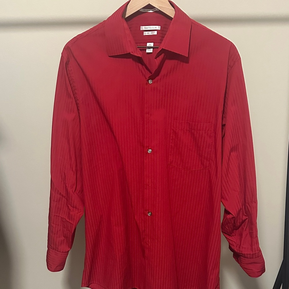 Van Heusen Vibrant Lux Satin Red Button-Down Shirt